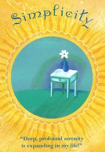 The simplicity card from Denise Linn's Soul Coaching deck highlights finding peace, grace and stillness