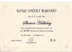Usui Shiki Ryoho Certificate in the advanced course in Reiki Method of Natural Healing