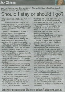 The Ask Sharon (angel intuitive) column as it appeared in Wednesday's Christmas Edition of The Area News.