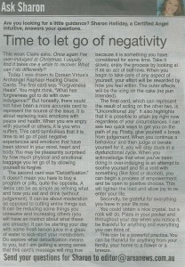 The Ask Sharon (angel intuitive) column as it appeared in Friday's edition of The Area News.