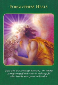 The forgiveness heals card is from the Archangel Raphael Healing Oracle Cards by Doreen Virtue 2010.