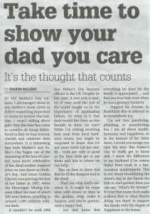 This Ask Sharon (angel intuitive) column in The Area News on Friday 4 September, 2015 considers the true meaning of Fathers Day. 