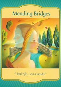 The “Mending Bridges” card from Denise Linn’s Gateway Oracle deck was drawn to answer a reader’s question about being estranged from family by encouraging her to reconnect with loved ones.