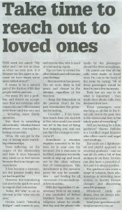 This Ask Sharon (angel intuitive) column in The Area News on Friday 18 September, 2015 answers a reader’s question about being estranged from family by encouraging her to reconnect with loved ones.