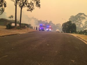 Lifesavers NSW Rural Fire Service crews arrive to protect people and property from the bushfires